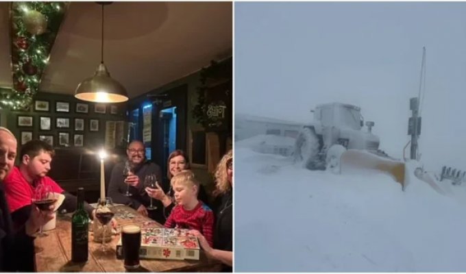 A High-Mountain Pub Covered in Snow Along with Its Visitors (4 photos)