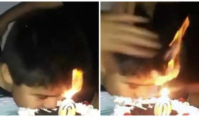 Ребенок решил откусить от торта не задув свечку (3 фото + 1 видео)