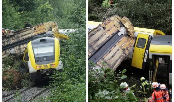 В Германии с рельсов сошёл поезд. Есть погибшие и пострадавшие (3 фото + 2 видео)