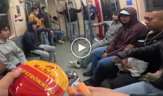 A man opened a can of surströmming in a subway car