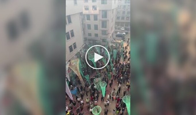 В Китае новоселы «ловят удачу» сачками