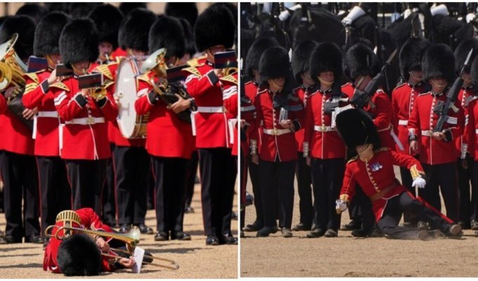 At the rehearsal of the military parade, three British guards fainted (4 photos + 1 video)