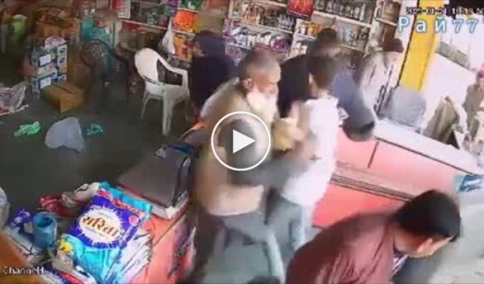 Bulls fought in a store in India