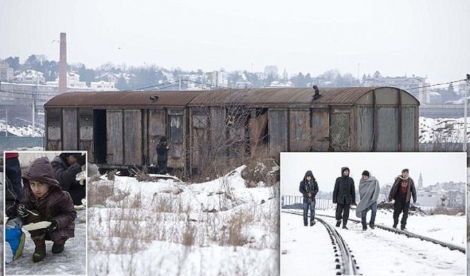 Беженцы, попавшие в Сербию, страдают от холода в старых вагонах (8 фото)