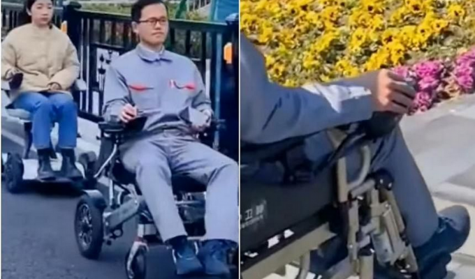 Жители Китая начали использовать электрические инвалидные коляски вместо самокатов (2 фото + 1 видео)