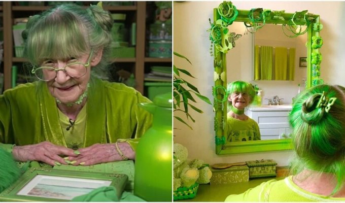 83-year-old American woman loves green and everything connected with it (12 photos + 2 videos)