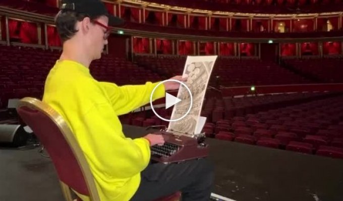 The artist used a typewriter to “print” a painting depicting the Royal Albert Hall in London