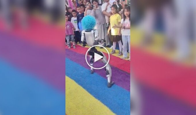 A robot in a clown wig hit a child