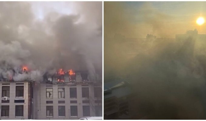 The Astoria Hotel is on fire in Russia (2 photos + 1 video)