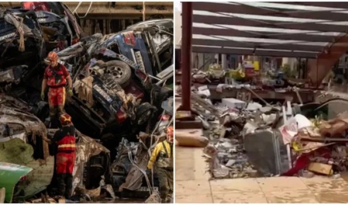 In Spain, flooded parking lots in supermarkets turned into cemeteries (1 photo + 4 videos)