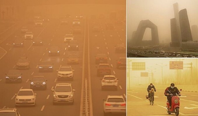 Пекин задохнулся в песчаной буре - сильнейшей за последние 10 лет (22 фото)