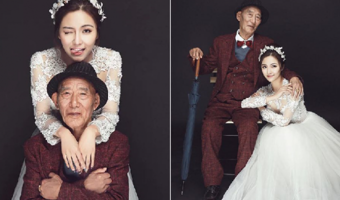 Она сделала «свадебные фото» с дедушкой, боясь, что тот не доживёт до её замужества (11 фото)