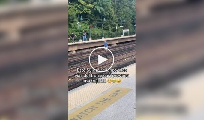 В США полицейский и нарушитель едва не погибли на рельсах