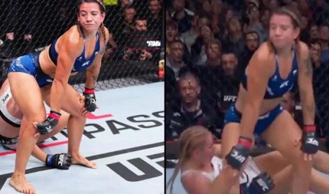 UFC champion shook her butt over her defeated opponent (3 photos + 1 video)