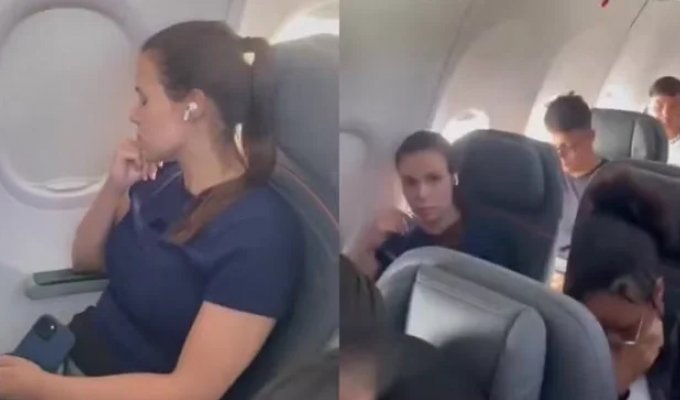 A girl refused to change seats on a plane with a child (2 photos + 1 video)