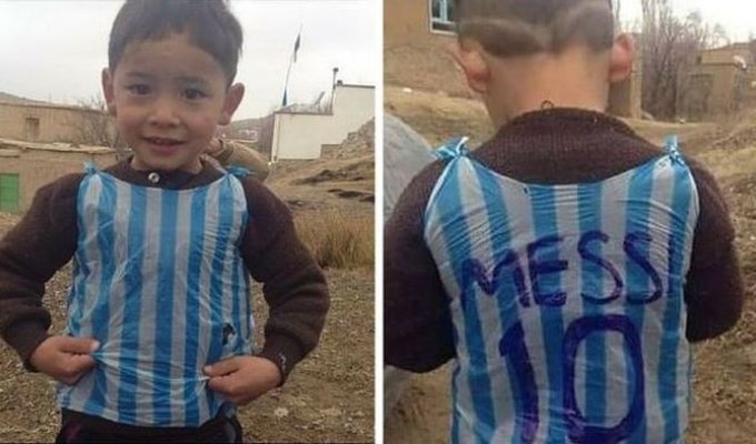 Афганский фанат Месси в майке из полиэтиленовых пакетов встретился со своим кумиром (3 фото + видео)