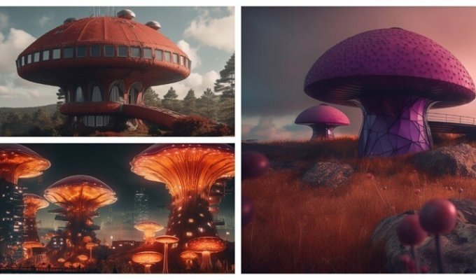 Нейросеть показала, как бы выглядели дома, если мы жили в грибном мире (18 фото)