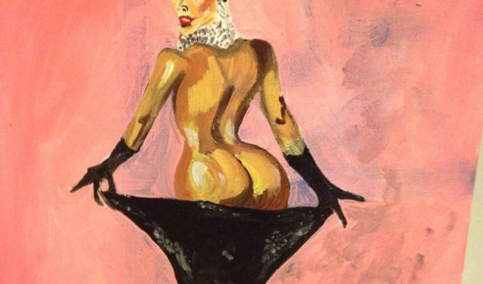 Мужчина нарисовал пенисом Ким Кардашьян (4 фото) (18+)