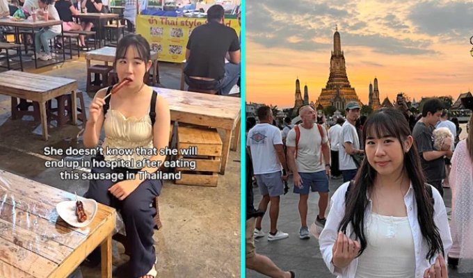 Туристка, купившая колбаску у уличного торговца, попала в больницу (2 фото + 1 видео)