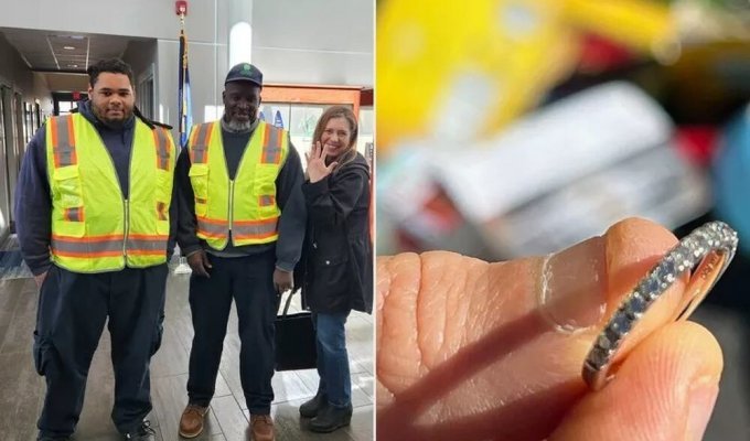 Workers found a lost diamond ring among a mountain of trash (4 photos)