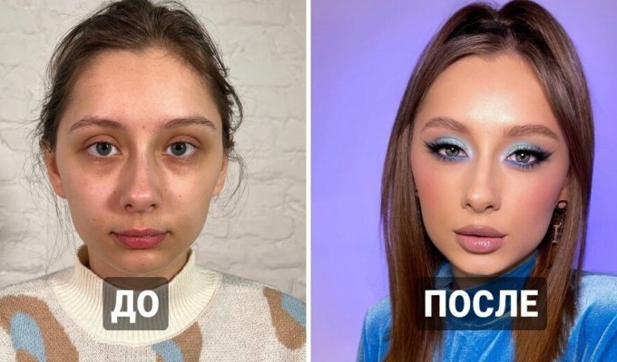 The magic of makeup: 14 girls were transformed beyond recognition thanks to professional ones (15 photos)