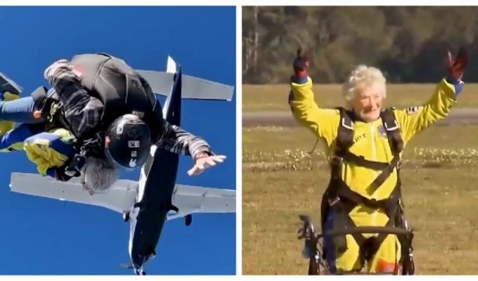 100-year-old granny from the USA celebrated her anniversary with a parachute jump (2 photos + 1 video)