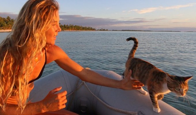 Эта девушка и её кошка живут в лодке и плывут вокруг света (12 фото)