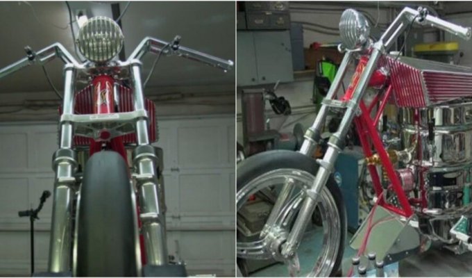 An American invented a motorcycle with a beer engine (3 photos + 2 videos)