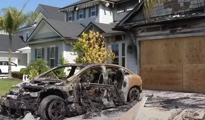 Electric Mercedes EQE spontaneously ignited and almost burned the whole house (2 photos + 1 video)