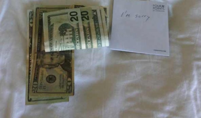 Чтобы загладить свою вину, постоялец оставил горничной $100 на чай (2 фото)