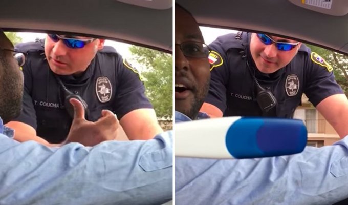 An officer stops a man for not having a child's car seat, then he sees a pregnancy test. Hm! (3 photos + 1 video)