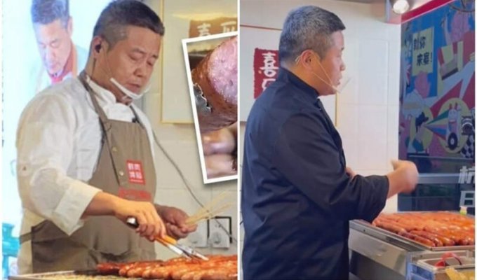 Former Chinese millionaire sells sausages on the street (5 photos + 1 video)