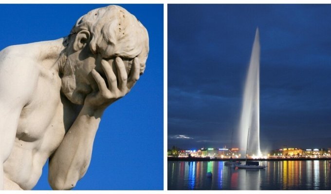 In Geneva, a man was hospitalized who put his head under the jet of the 140-meter Jet d'Eau fountain (2 photos)