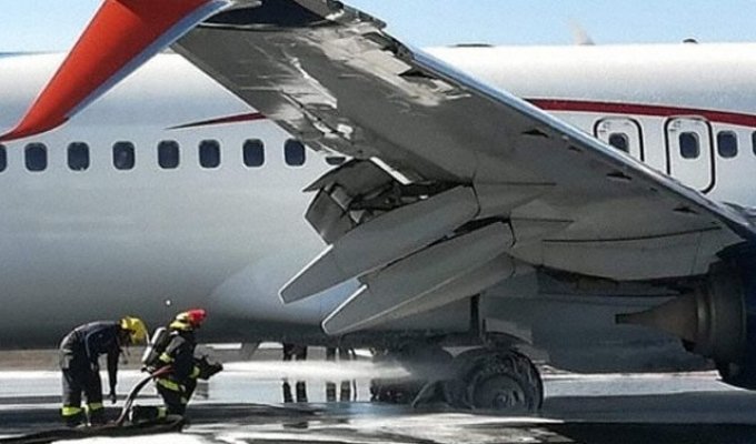 Необычное происшествие во время приземления пассажирского самолета (2 фото)