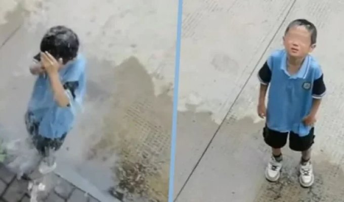 He will remember for the rest of his life: a mother taught her son a lesson by pouring water on him from the second floor (2 photos + 1 video)