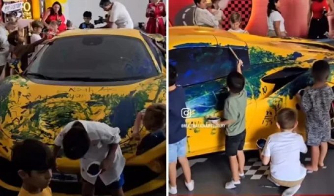 Birthday present: children were allowed to paint a real Ferrari (2 photos + 1 video)