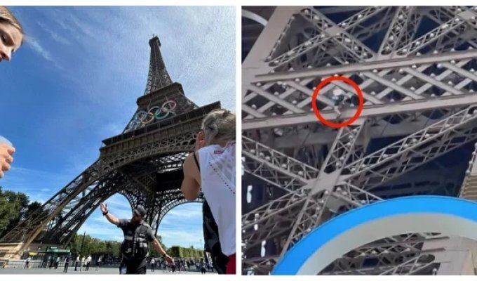 A half-naked extreme sportsman climbed the Eiffel Tower (13 photos + 2 videos)