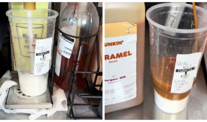 American coffee shop worker shows what some customers order (1 photo + 4 videos)