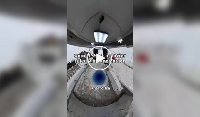 В Антарктиде фотограф отправил камеру вглубь древнего ледника, прикрепив ее к буровой установке