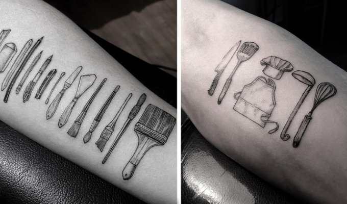 Тату-мастер из Южной Кореи делает клиентам татуировки с их рабочими инструментами (12 фото)