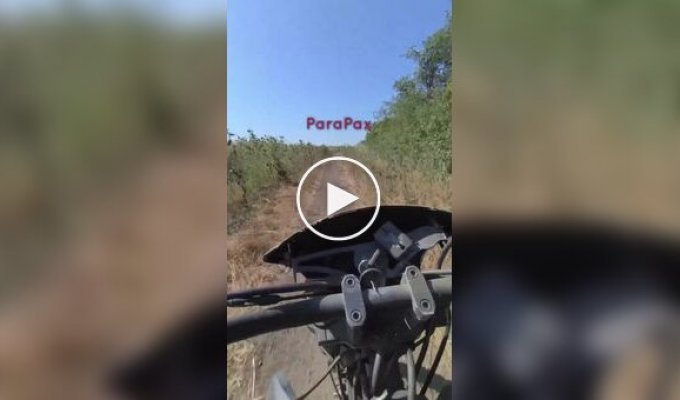 Лобовое столкновение двух российских мотоштурмовиков на узкой полевой дороге