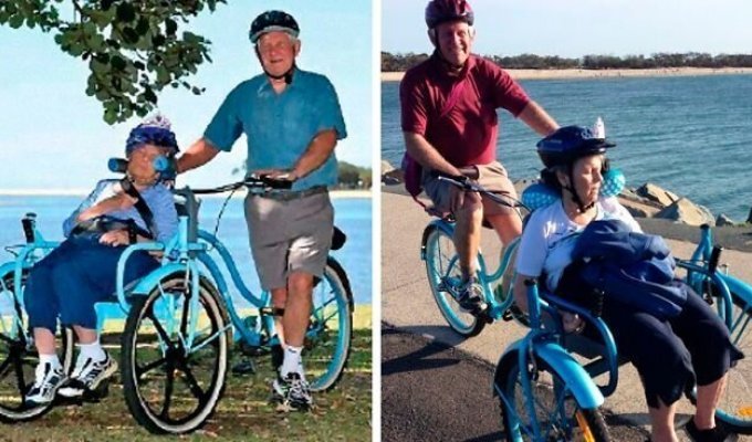 Муж построил специальный велосипед, чтобы кататься со своей женой, у которой болезнь Альцгеймера (10 фото + 1 видео)