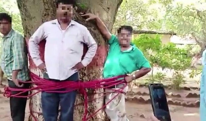 В Индии школьники привязали учителя математики к дереву и избили за плохие оценки (4 фото + 2 видео)
