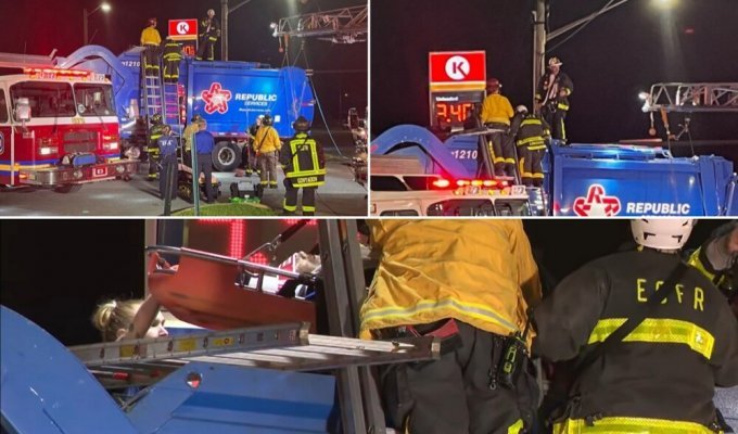 In the USA, a man who fell asleep in a container ended up in a garbage truck, got under pressure and survived (5 photos + 1 video)