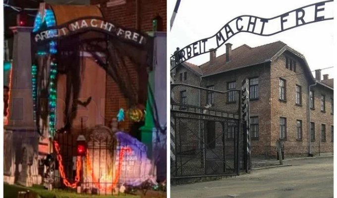 Католическая школа в Пенсильвании отметила Хэллоуин, использовав для оформления копию ворот в Аушвиц (5 фото)