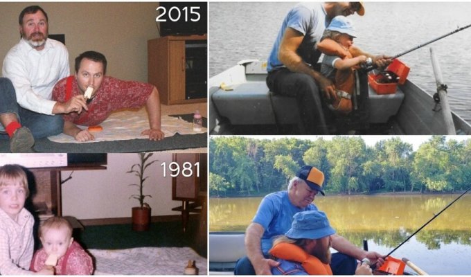 Recreated photos from childhood that cause nostalgia (15 photos)
