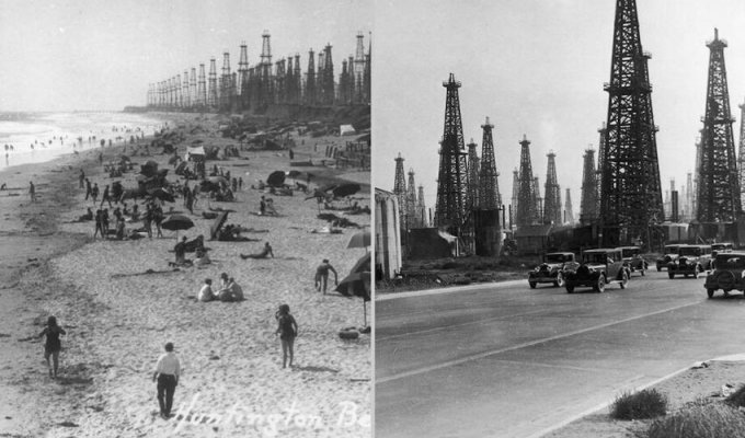 16 фото солнечной Калифорнии, пляжи которой когда-то украшали нефтяные вышки (17 фото)