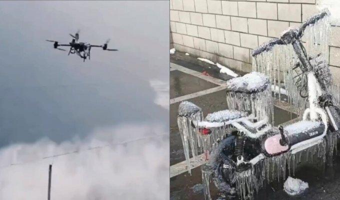 Southern China covered in ice (3 photos + 2 videos)