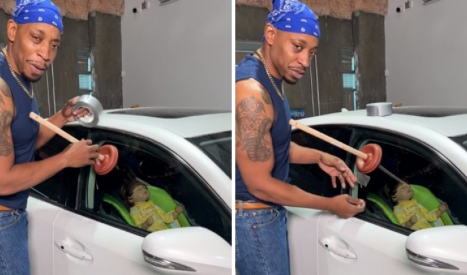 A video has gone viral on the Web in which a guy opened a car with a plunger (4 photos)