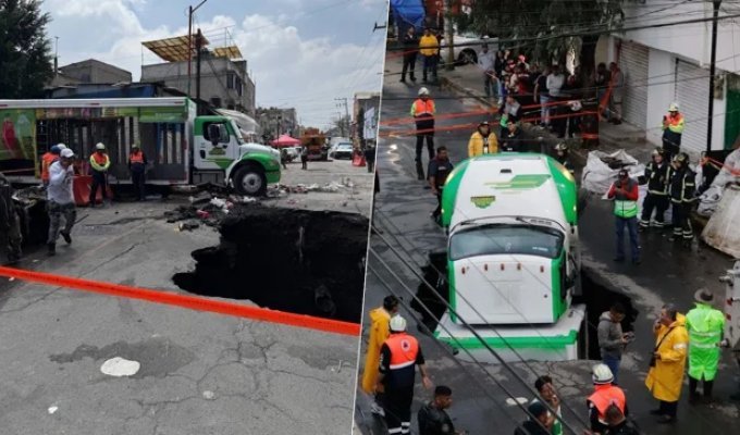 A truck fell through the ground in Mexico (2 photos + 1 video)
